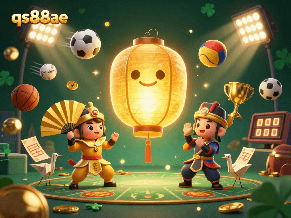 Experience thrilling gameplay with qs88ae in a vibrant 3D casino scene featuring lucky symbols and dynamic sports elements.