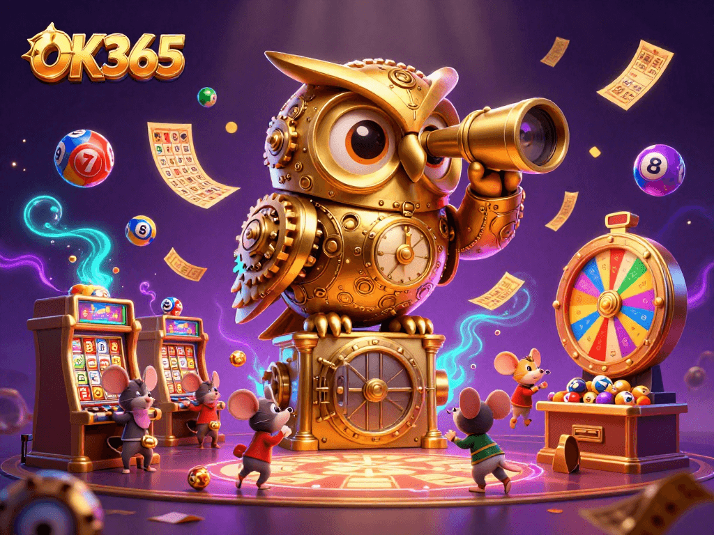 Experience the thrill of OK365 with a vibrant casino scene showcasing engaging games and characters.