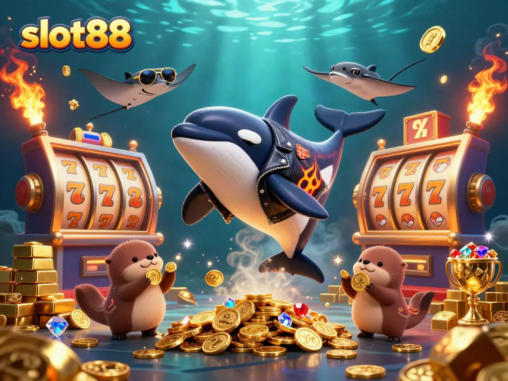 Experience excitement with slot88, showcasing playful characters and vibrant casino elements.