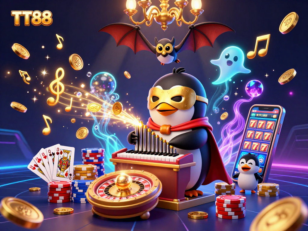 Experience the excitement of TT88 with a vibrant, dynamic 3D casino illustration featuring captivating gaming elements.