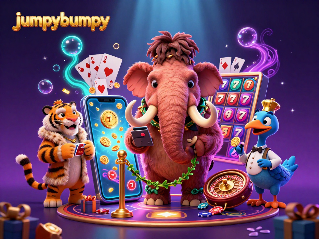 Experience jumpybumpy excitement with a dynamic casino scene featuring unique characters and vibrant gaming elements.