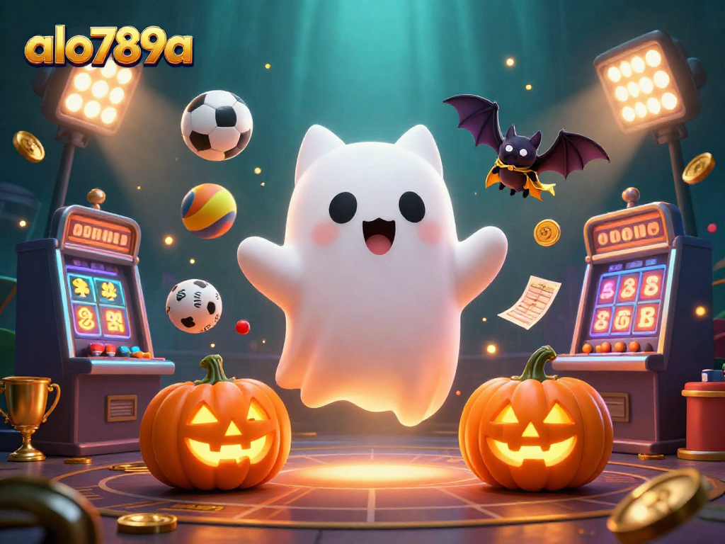 Engage in thrilling gameplay at alo789a with a friendly ghost cat in a vibrant casino scene.