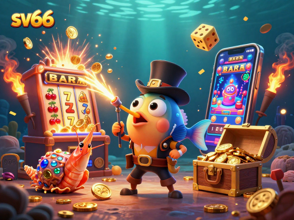Experience the thrilling excitement of sv66 with a dynamic casino scene featuring an anglerfish, shrimp, and sea snail.