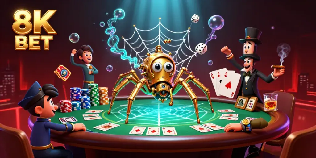 Experience the thrill of 8K BET with an exciting steampunk casino illustration.