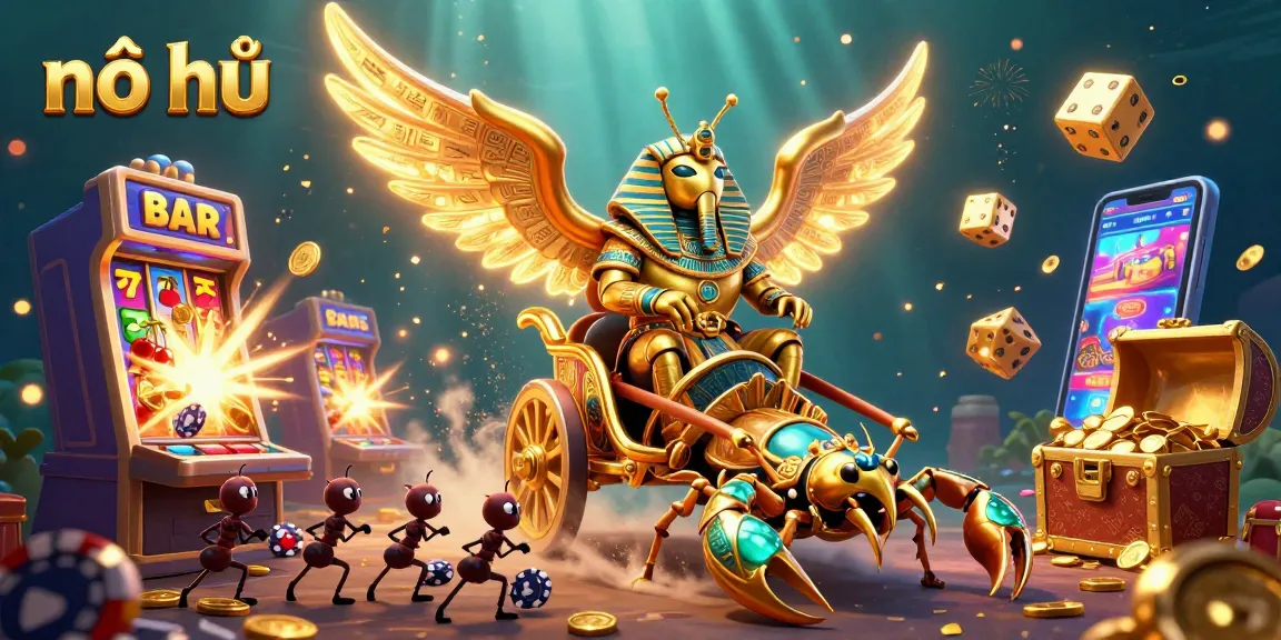nổ hũ jackpot-winning scene with golden scarab beetle and vibrant slot symbols