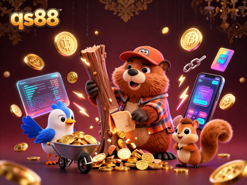 Engage in thrilling gameplay at qs88, featuring a whimsical scene of mascots enjoying gaming fun!