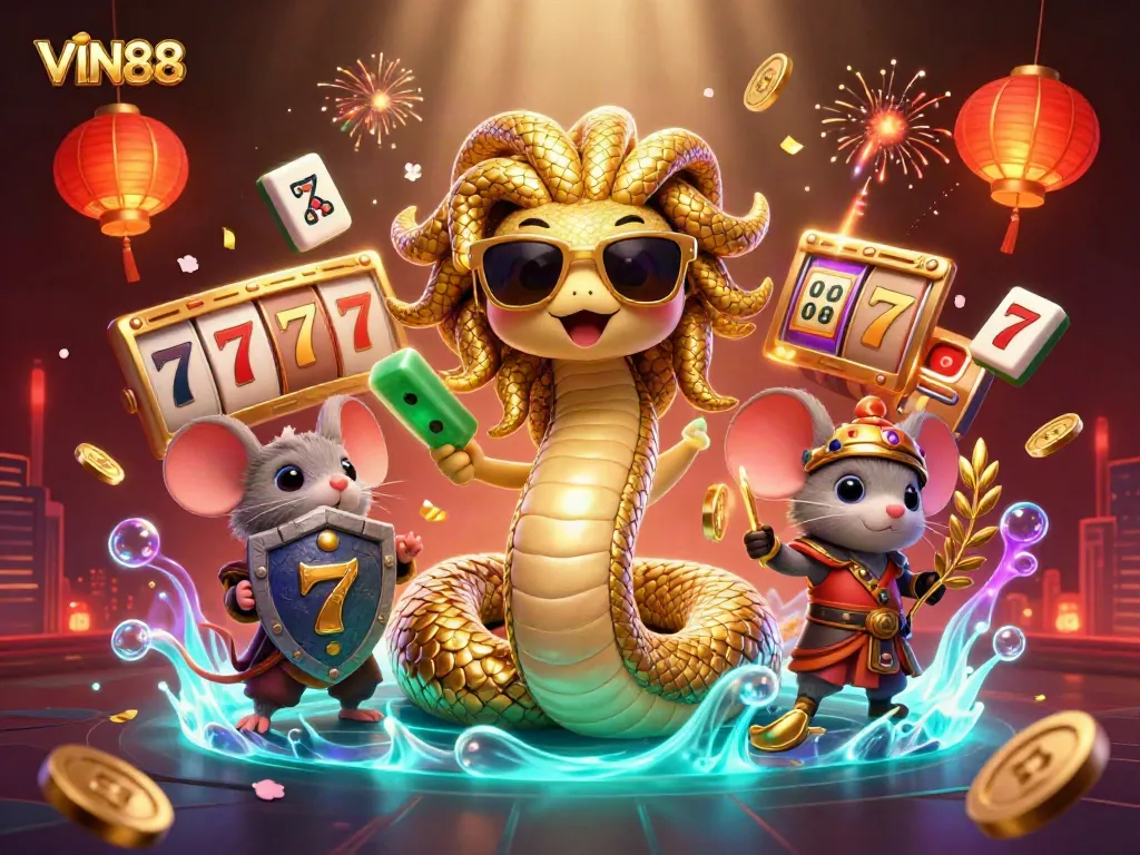 Experience the thrill of winning at VIN88's immersive 3D casino illustration featuring dynamic gaming elements.