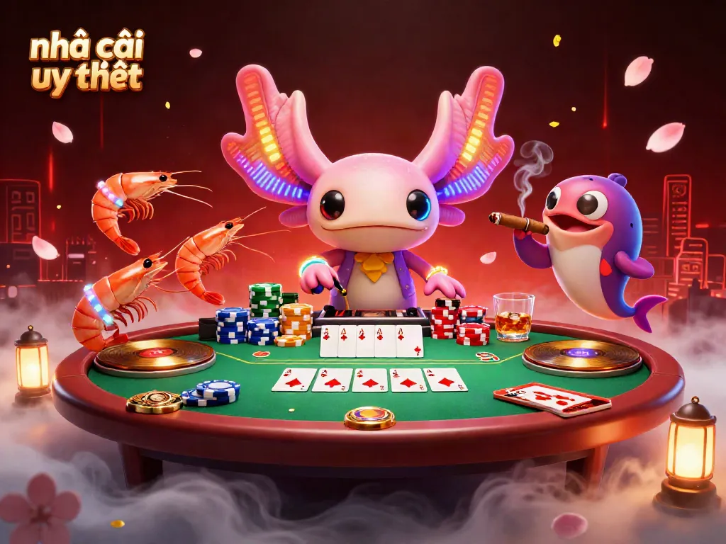 Experience excitement at Nhà cái uy tín with vibrant characters and casino elements amidst a captivating scene.