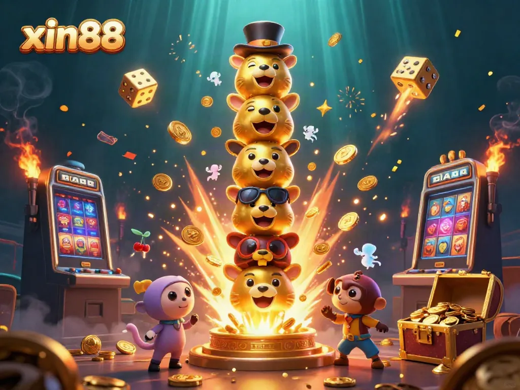 Experience the excitement at xin88 with vibrant casino elements, dynamic characters, and a jackpot explosion!