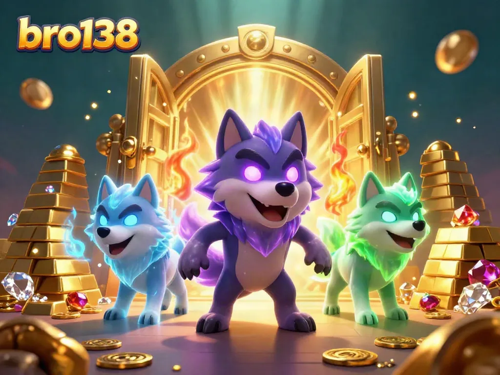 Experience thrilling wins at bro138 with 3D wolf characters and dazzling treasure cascading around