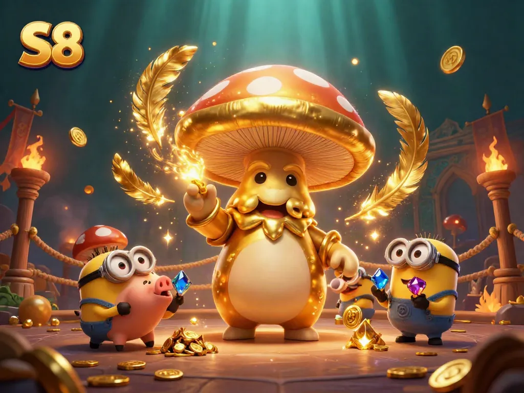 Experience the thrill of S8 with the magical golden mushroom wizard turning treasures into gold.