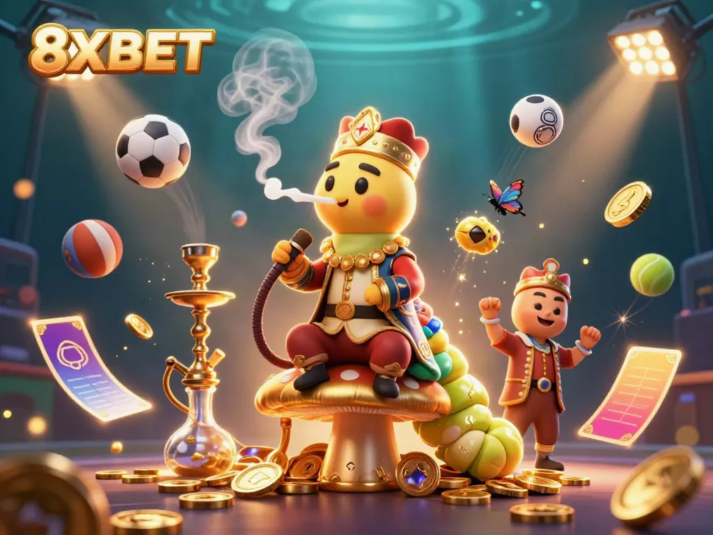 Experience the thrilling world of 8XBET with vibrant casino action illustrated in 3D.