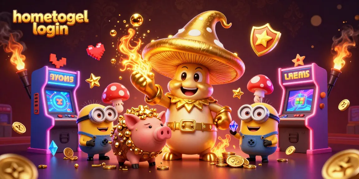 Play games at HOMETOGEL login, featuring a magical scene with golden elements and vibrant gaming visuals.