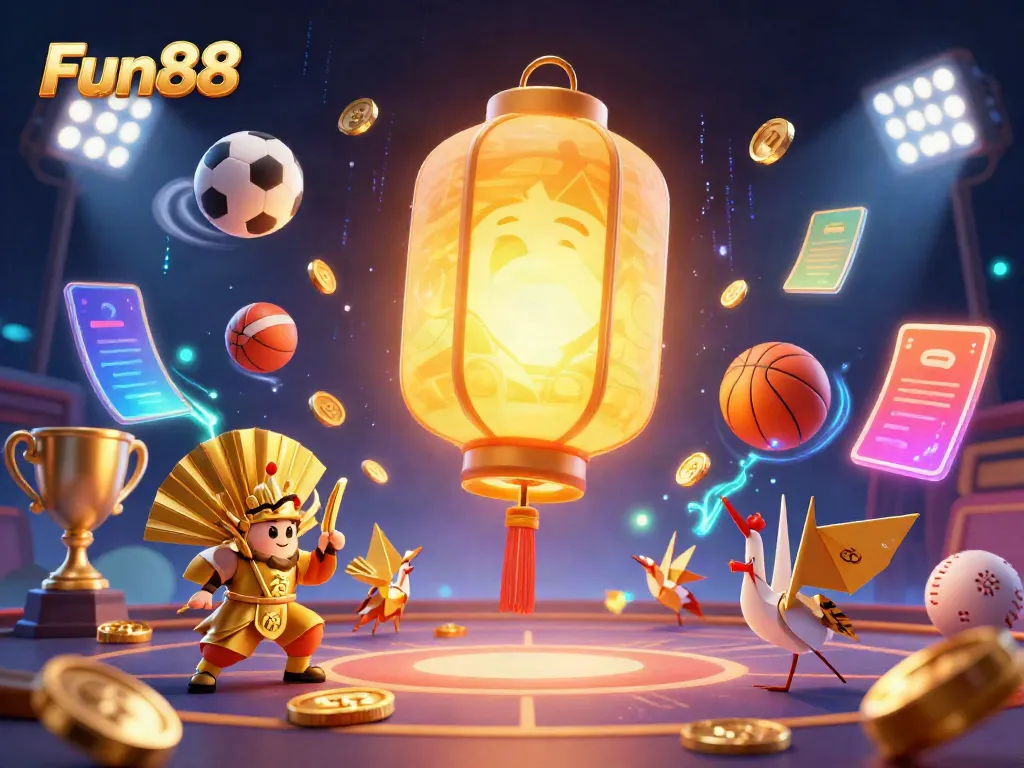 Experience the excitement of Fun88 with a vibrant 3D casino scene featuring dynamic gaming elements.