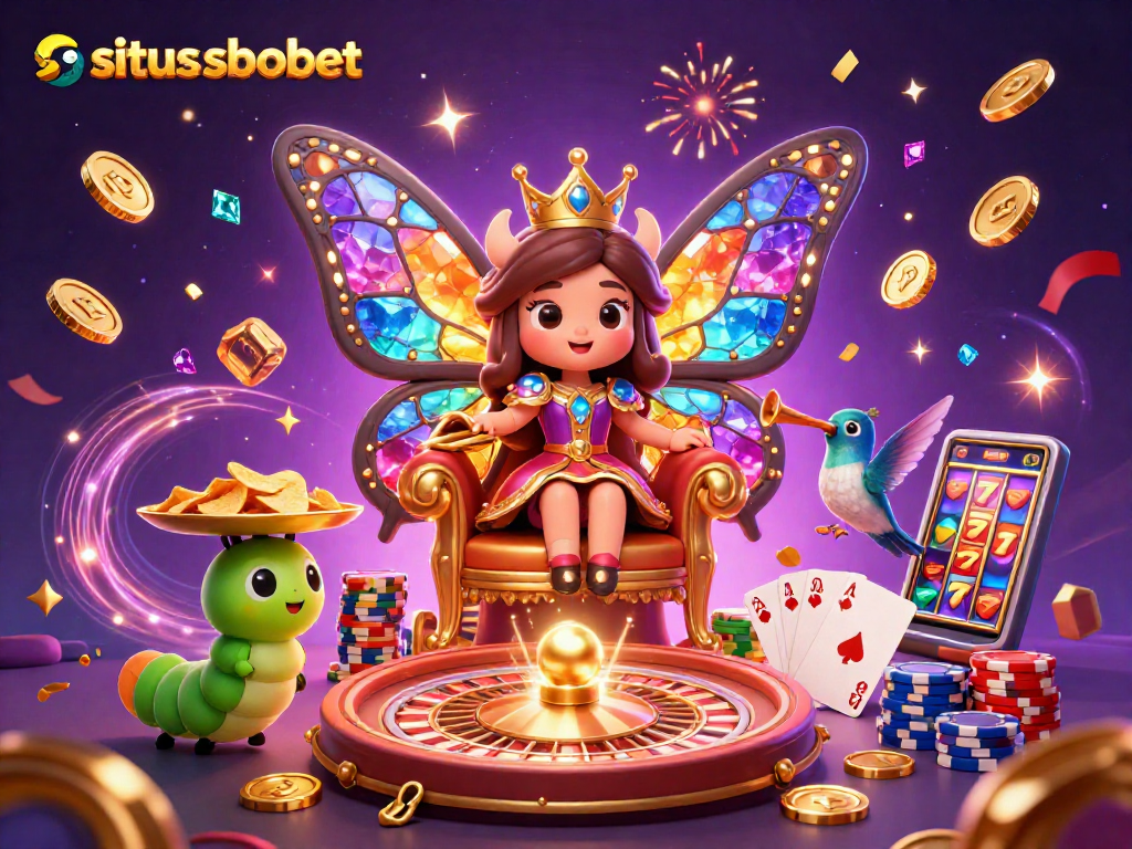 Engage with situs sbobet through vibrant 3D casino illustration filled with dynamic gaming elements.