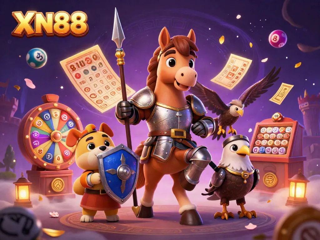 Experience the excitement of XN88 with dynamic lottery and casino elements in a rich 3D illustration.
