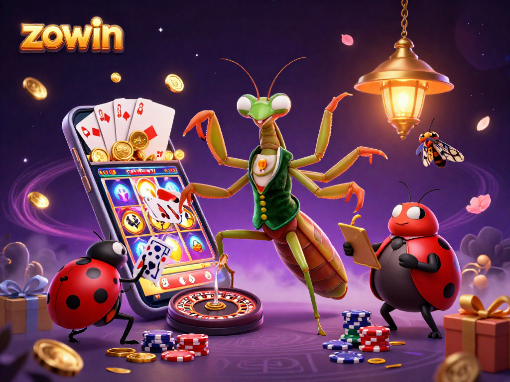 Zowin offers an exhilarating gambling scene with vibrant characters and dynamic casino elements, celebrating fun and chances.