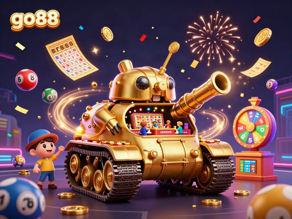 Experience the excitement of go88 with a dynamic casino-themed celebration in a 3D illustration.