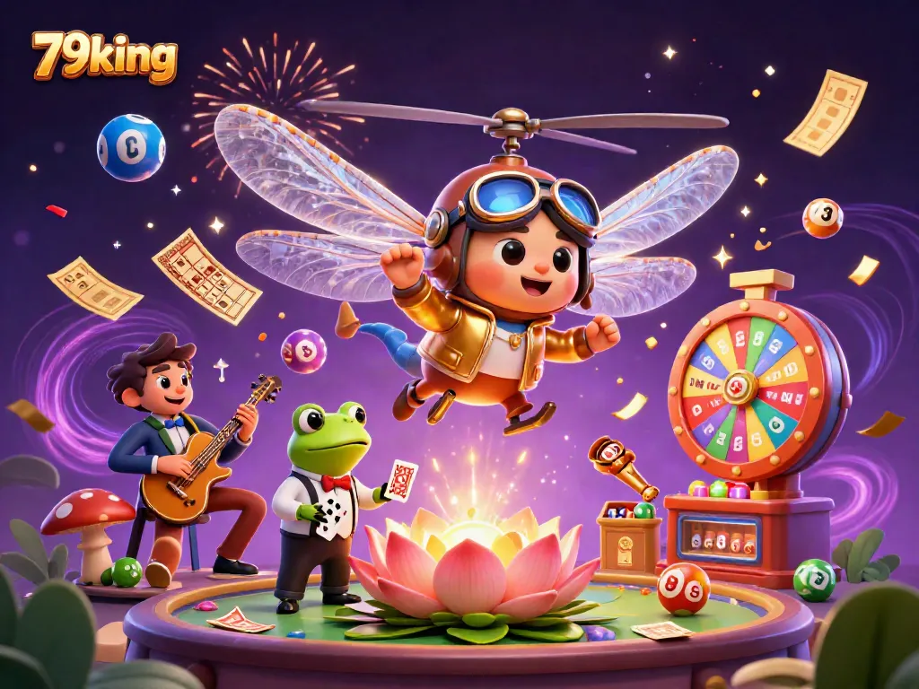 Engage with 79king's thrilling casino experience featuring a vibrant dragonfly pilot and lively frog dealer.