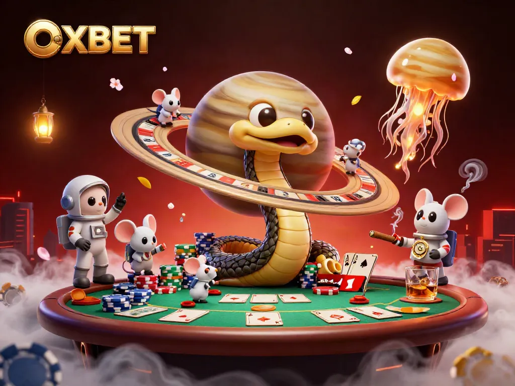 Experience thrilling betting action at OXBET with casino-themed cosmic illustration featuring vibrant details.