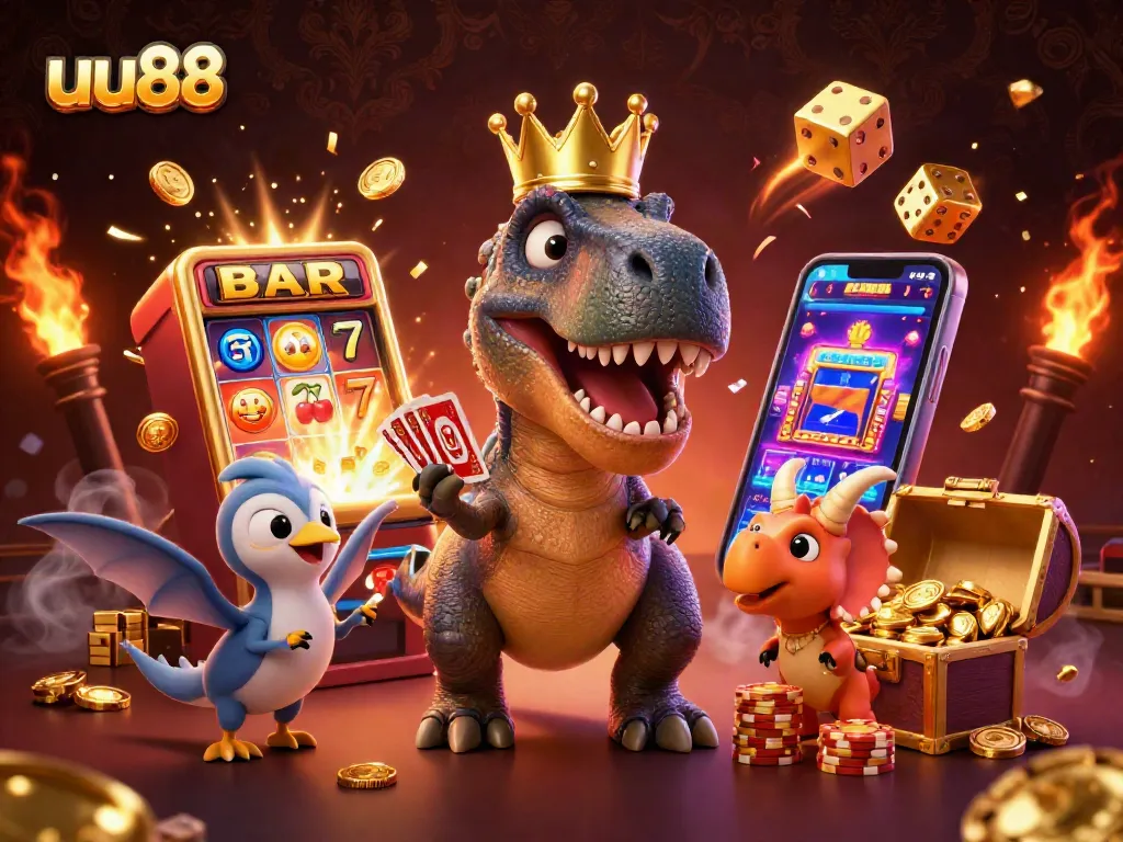 uu88 showcases vibrant casino fun with T-Rex, Pterodactyl, and Triceratops gaming.