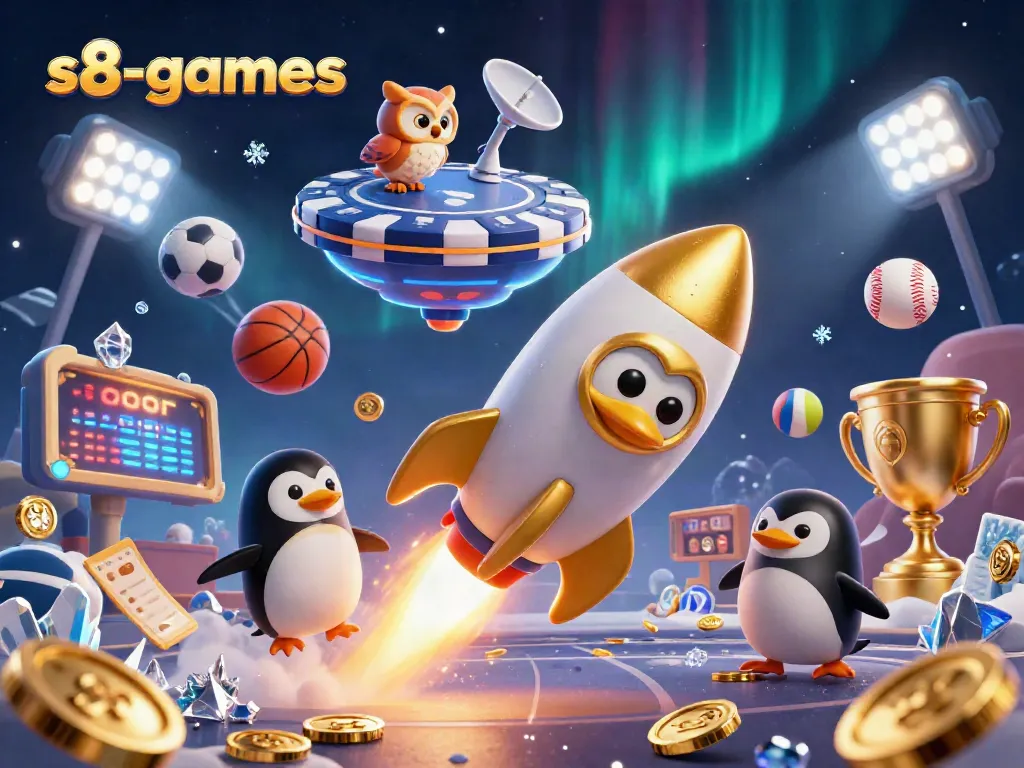 Engage with thrilling s8-games as a golden penguin navigates a dynamic casino universe.