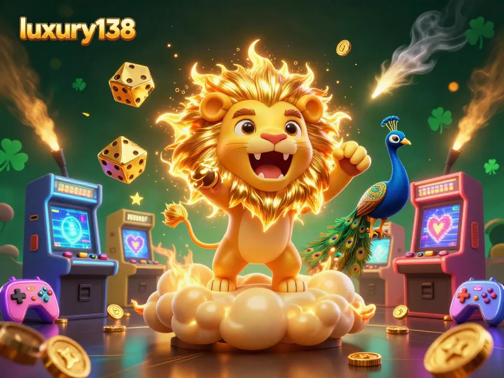 Experience thrilling gameplay with luxury138 in this vibrant 3D casino illustration featuring exciting elements.