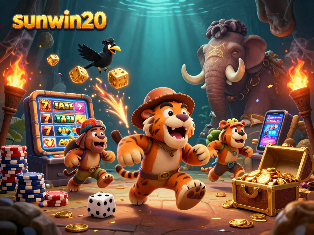 Join the fun at sunwin20's prehistoric casino with a caveman, sabertooth tiger, and crow scoring games!