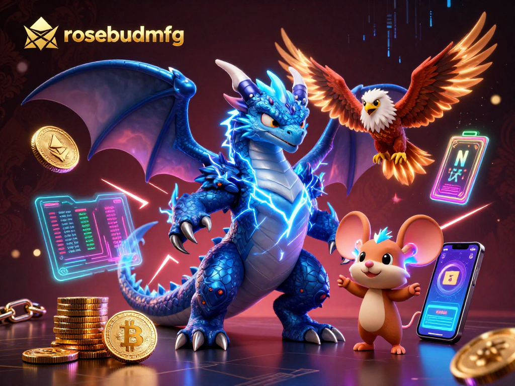 Engage with rosebudmfg as you witness a thunder dragon and crypto elements in a dynamic casino scene.