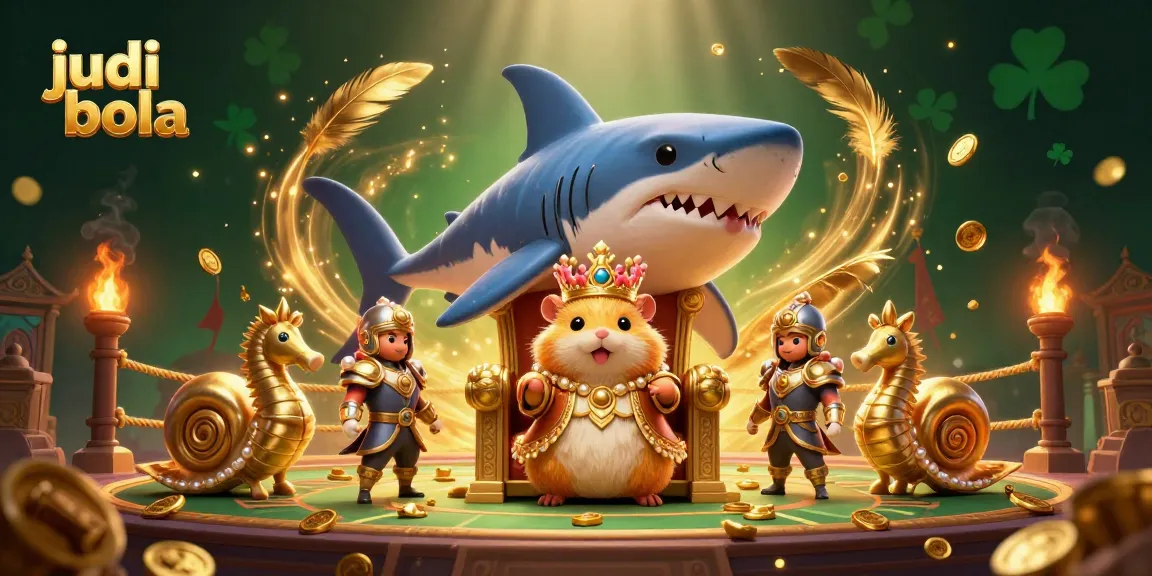 Experience thrilling judi bola action featuring a golden hamster king amidst dazzling gaming elements.