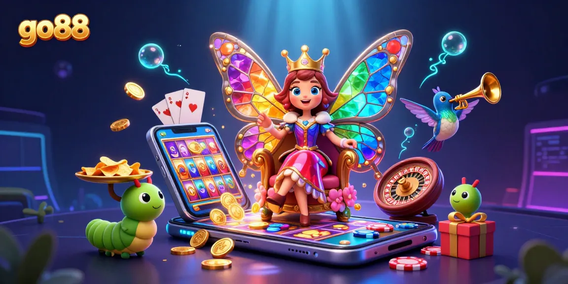 Experience excitement at go88 with a vibrant 3D rendering of a casino-themed scene.