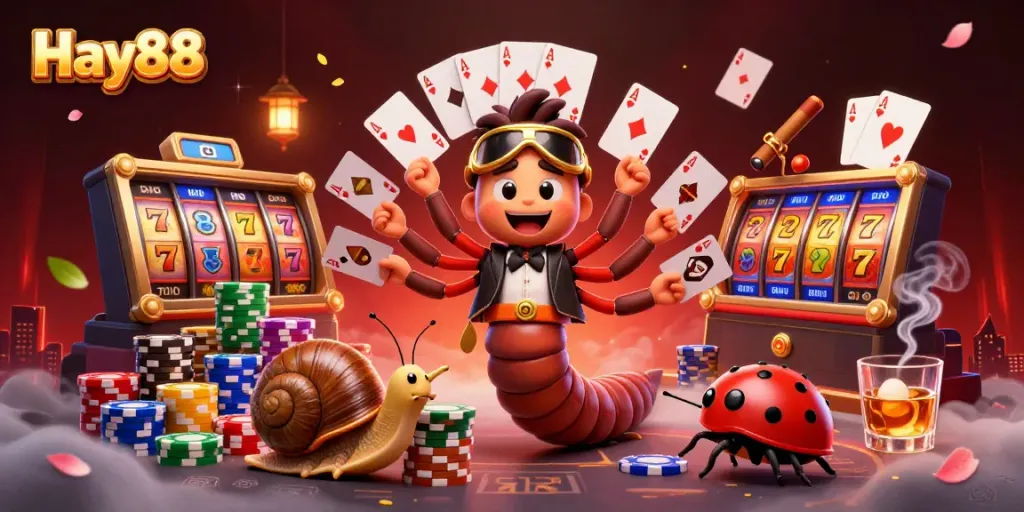 Experience Hay88's vibrant casino atmosphere with a creative 3D illustration of engaging characters.