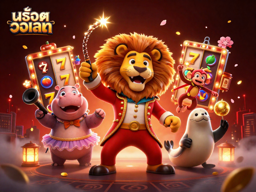 Experience thrilling gameplay with สล็อตวอเลท in this vibrant 3D carnival scene featuring fun characters.