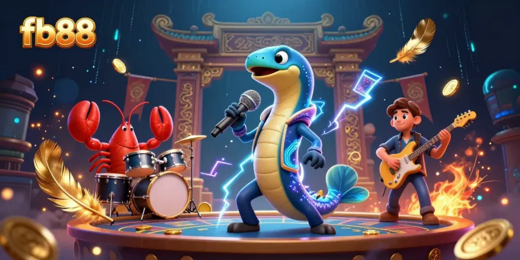 Experience the vibrant entertainment of fb88 with a DJ eel and band in an underwater casino.