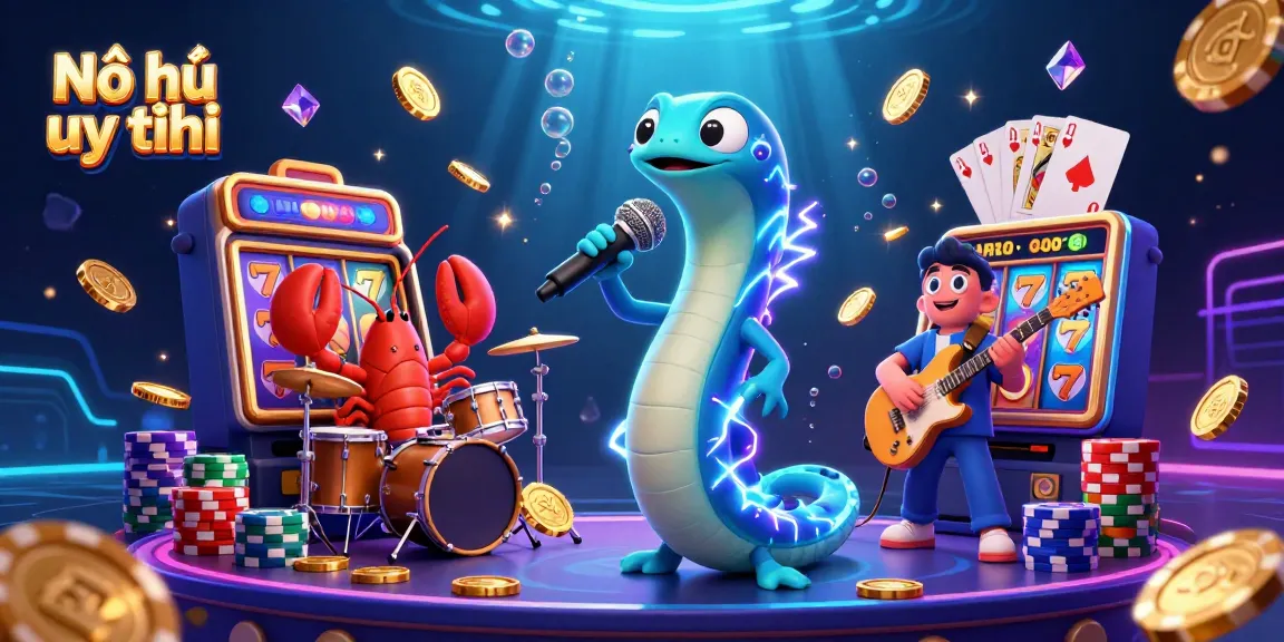 Nổ hũ uy tín showcases an electrifying underwater casino scene with characters and vibrant slot elements.