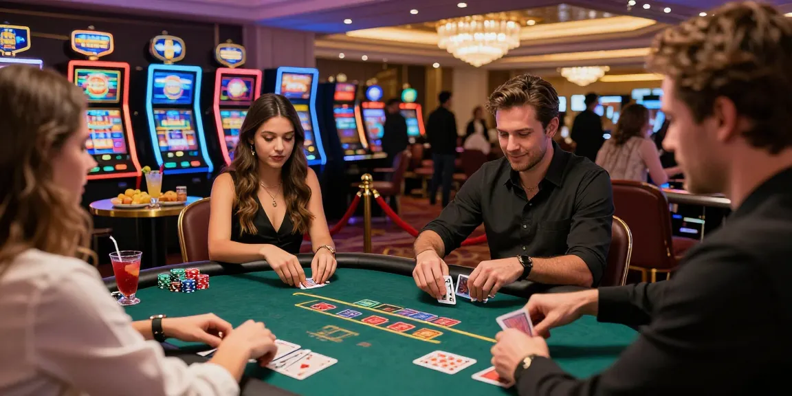 Group playing credit card casinos at a luxurious poker table with vibrant ambiance.