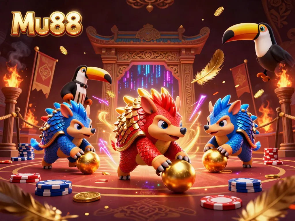Experience thrilling gameplay at Mu88 with vibrant pangolins battling through poker chips.
