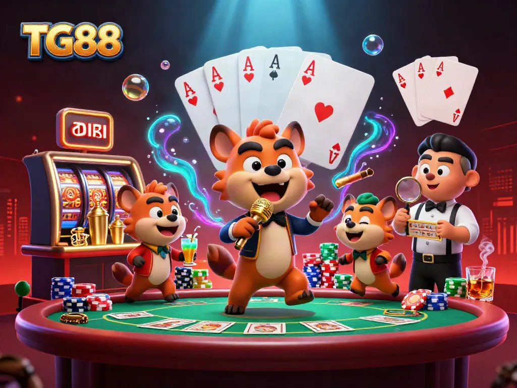 Experience the dynamic comedy casino scene at TG88 with hyena characters entertaining and engaging.