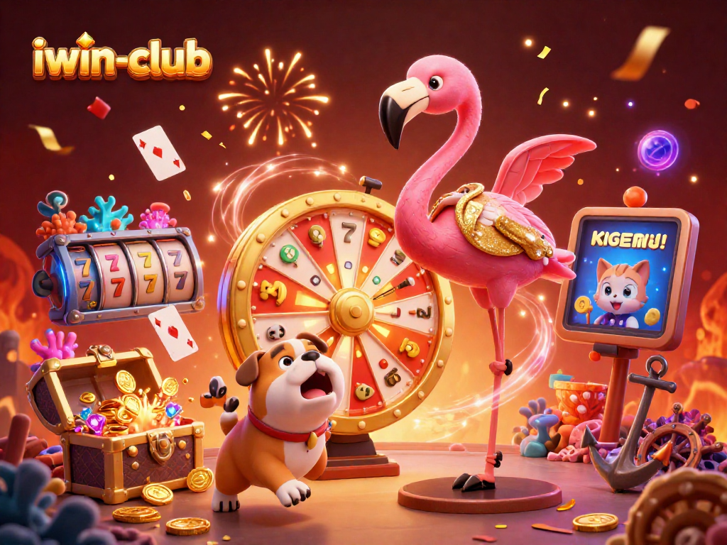 Join the excitement at iwin-club as the game show host spins a golden prize wheel for thrilling casino wins!