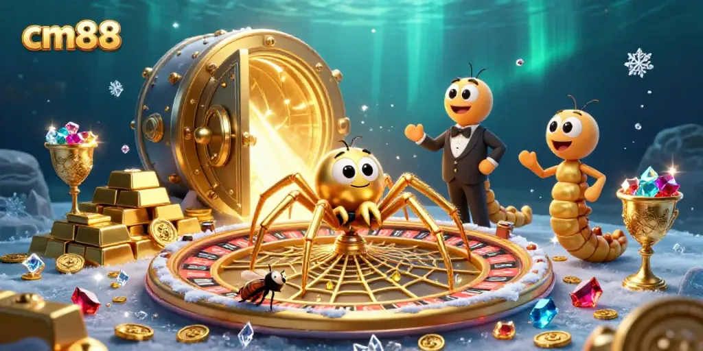 Spin the roulette of fortune at the cm88 casino with colorful gems and golden treasures.
