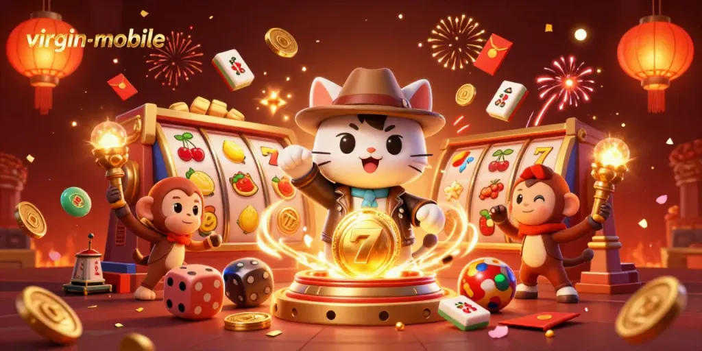 Engage with the thrilling world of gambling at virgin-mobile through this immersive 3D slot machine adventure.
