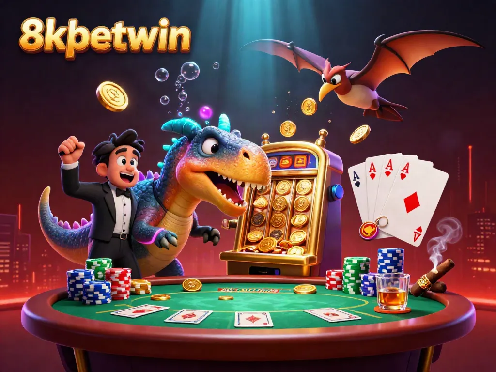Experience thrilling slots action at 8xbetwin with cartoon dinosaurs, golden jackpots, and poker excitement!