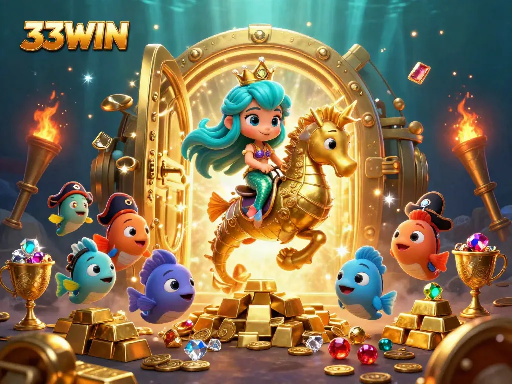 Get ready to win big with 33WIN, where a magical mermaid princess meets vibrant treasures in an underwater casino realm.