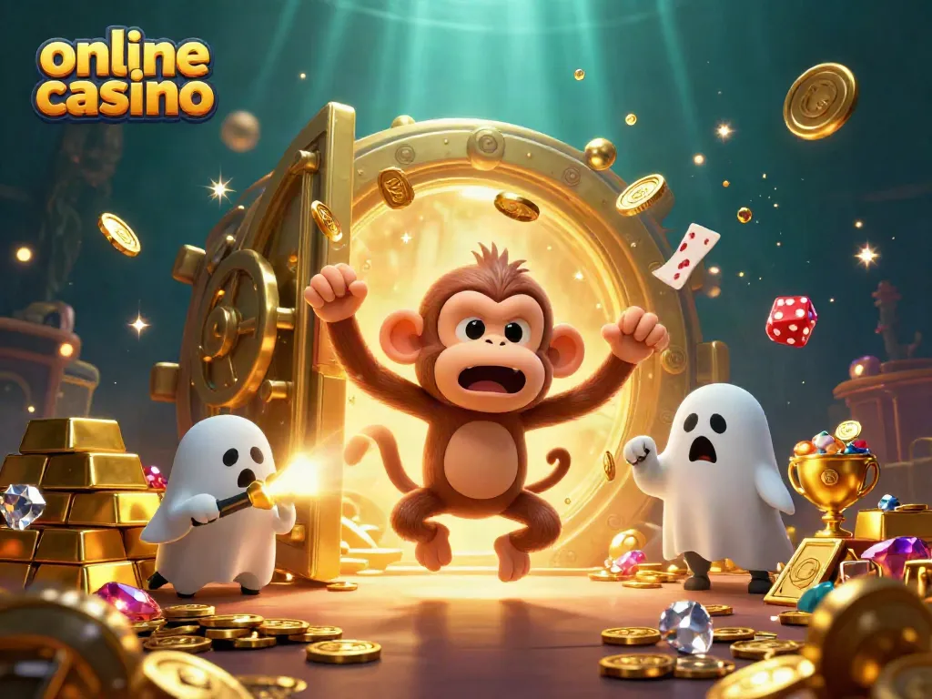 Experience thrilling action at an online casino with lively characters and golden treasures.