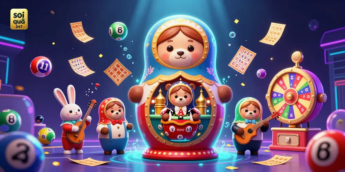 Soi cầu 247 reveals dynamic lottery excitement with colorful balls and dealer bears in captivating illustration