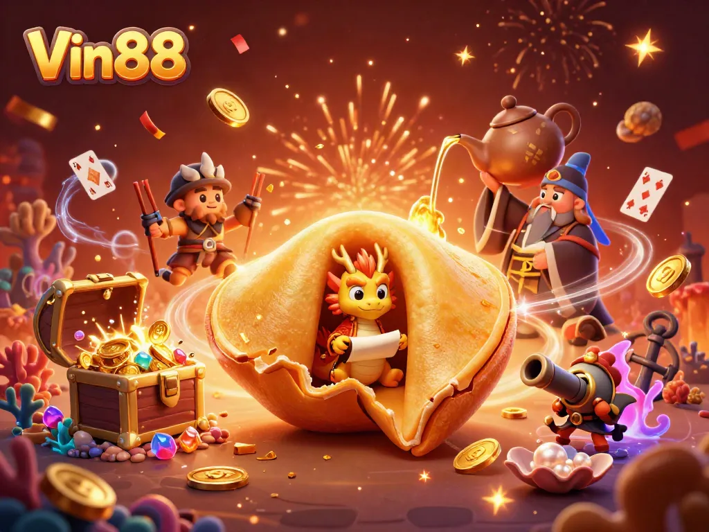 Experience Vin88's vibrant casino magic with dragon, gold, and dynamic treasure elements in a thrilling scene.