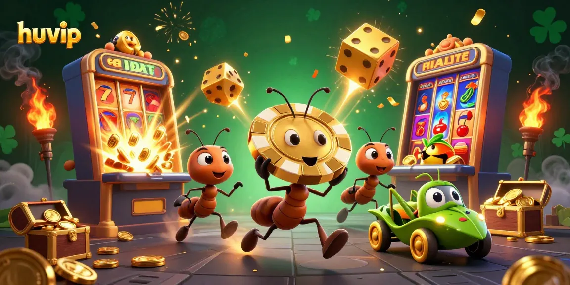 Experience huvip action with ants heisting a giant poker chip amidst a lively casino explosion.
