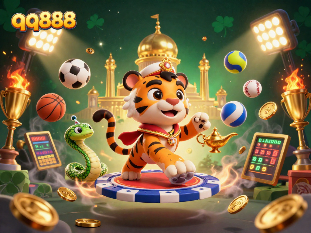 Engage with qq888 sports betting and casino gaming through this vibrant Arabian-themed 3D illustration.