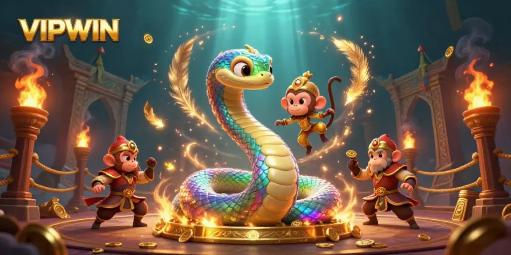 Experience thrilling action and entertainment at VIPWIN with colorful gambling elements and engaging characters.