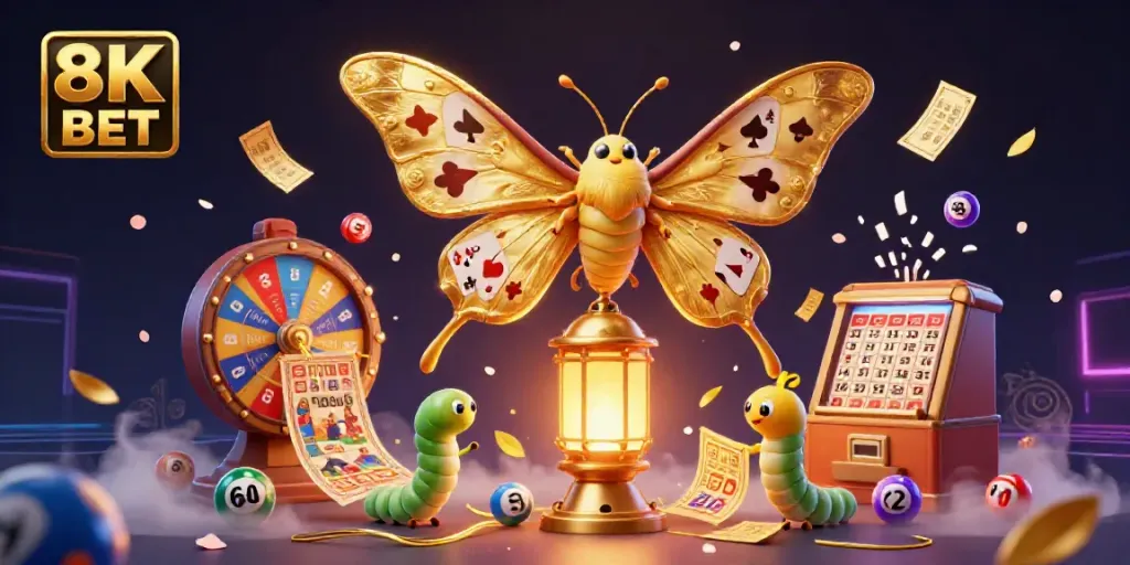 Experience the thrill of 8K BET with vibrant casino elements and a magical atmosphere.